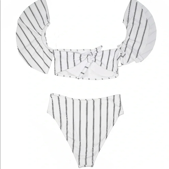 Forever 21 2pc Bikini high waisted swimsuit size L blue and white stripe New tag - Picture 2 of 9